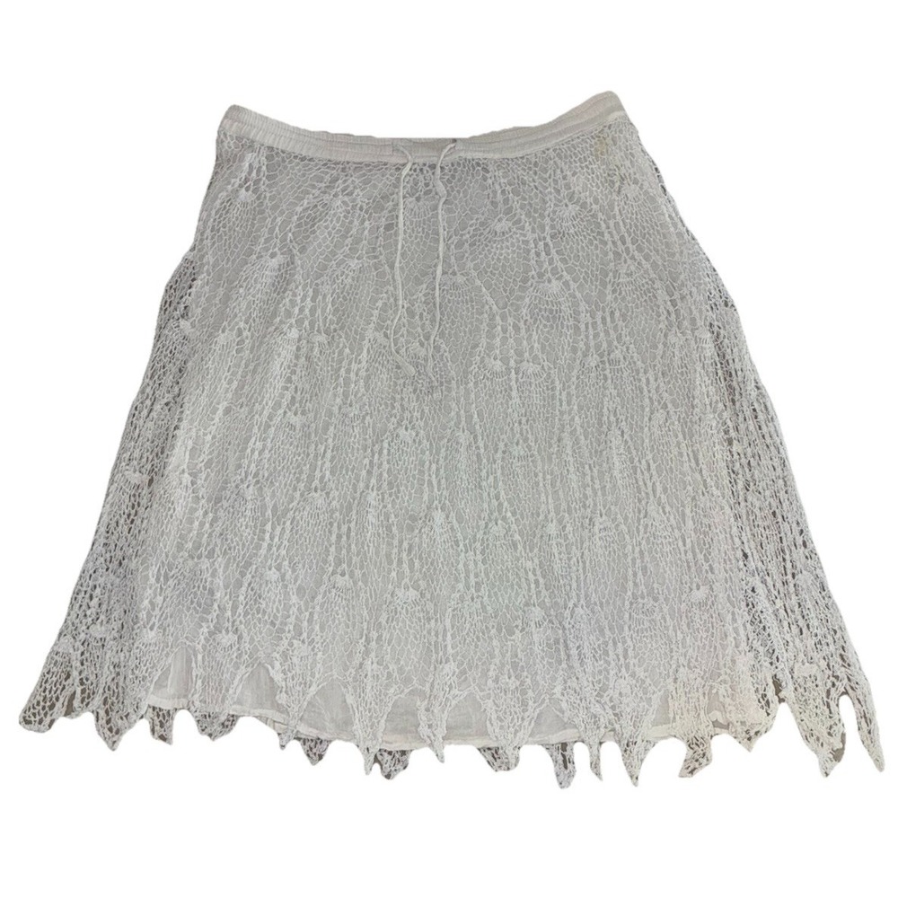 Skirt Women's XL White Crochet Lace Gauze Lagenlook Boho Beach Festival *flaw‎